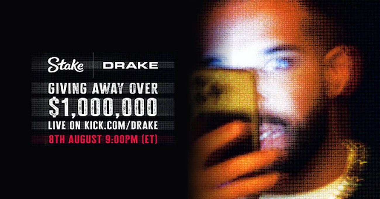 Stake sets Drake Kick livestream for 8 August with more than $1 million in giveaways