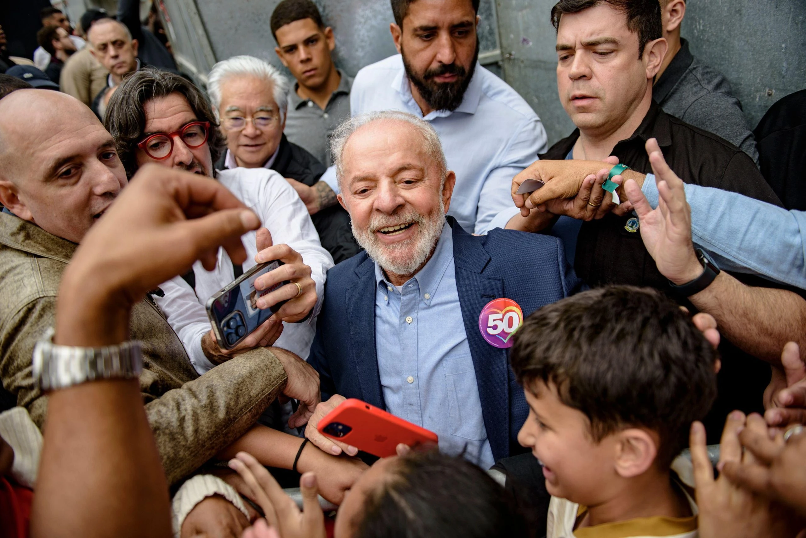 Brazil's president Lula in a crowd at a rally
