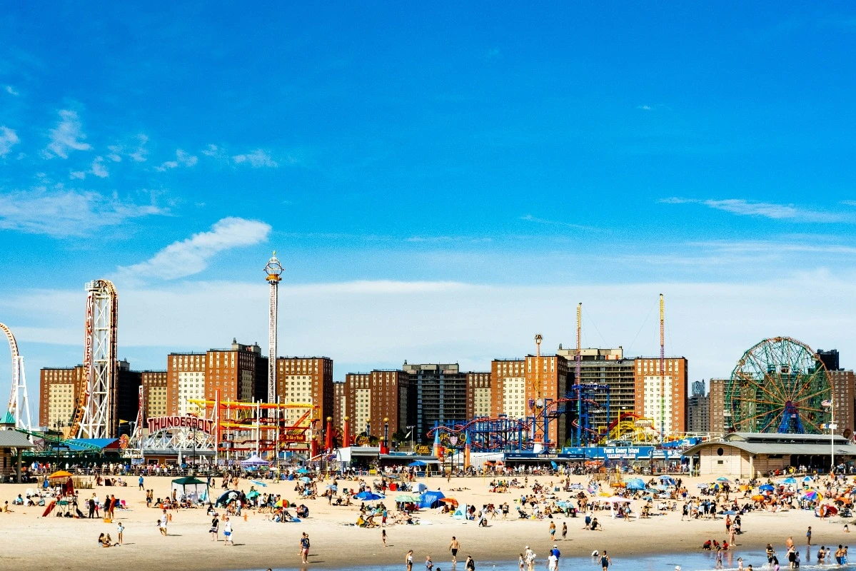 crowded coney island beach