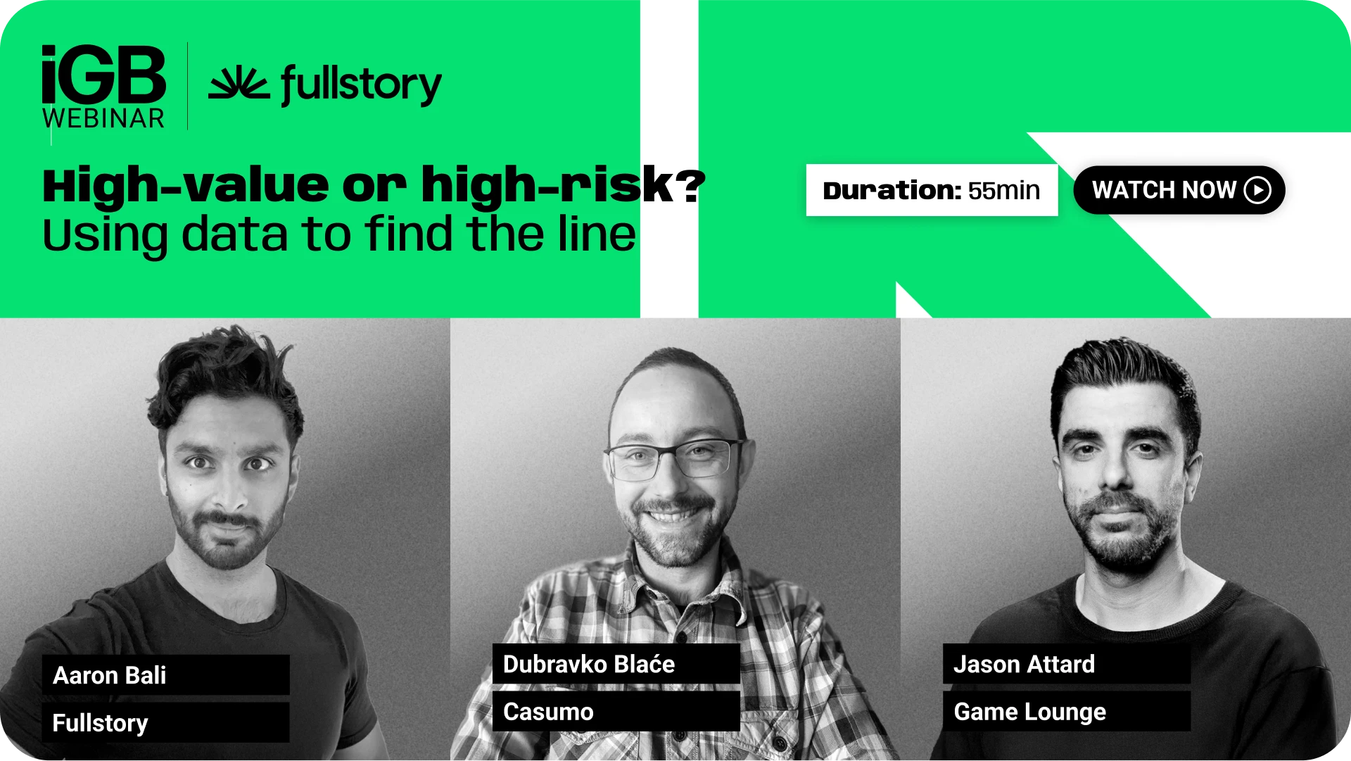 Three speakers attending iGB on-demand webinar on subject of high-value and high-risk gamblers