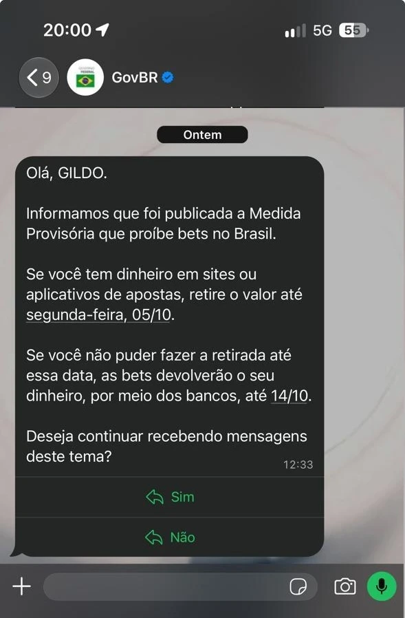 Governo notifica fim das bets