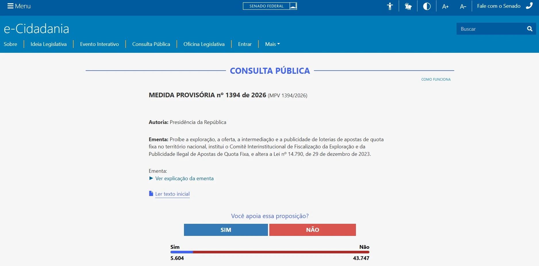 Senado consulta fim bets