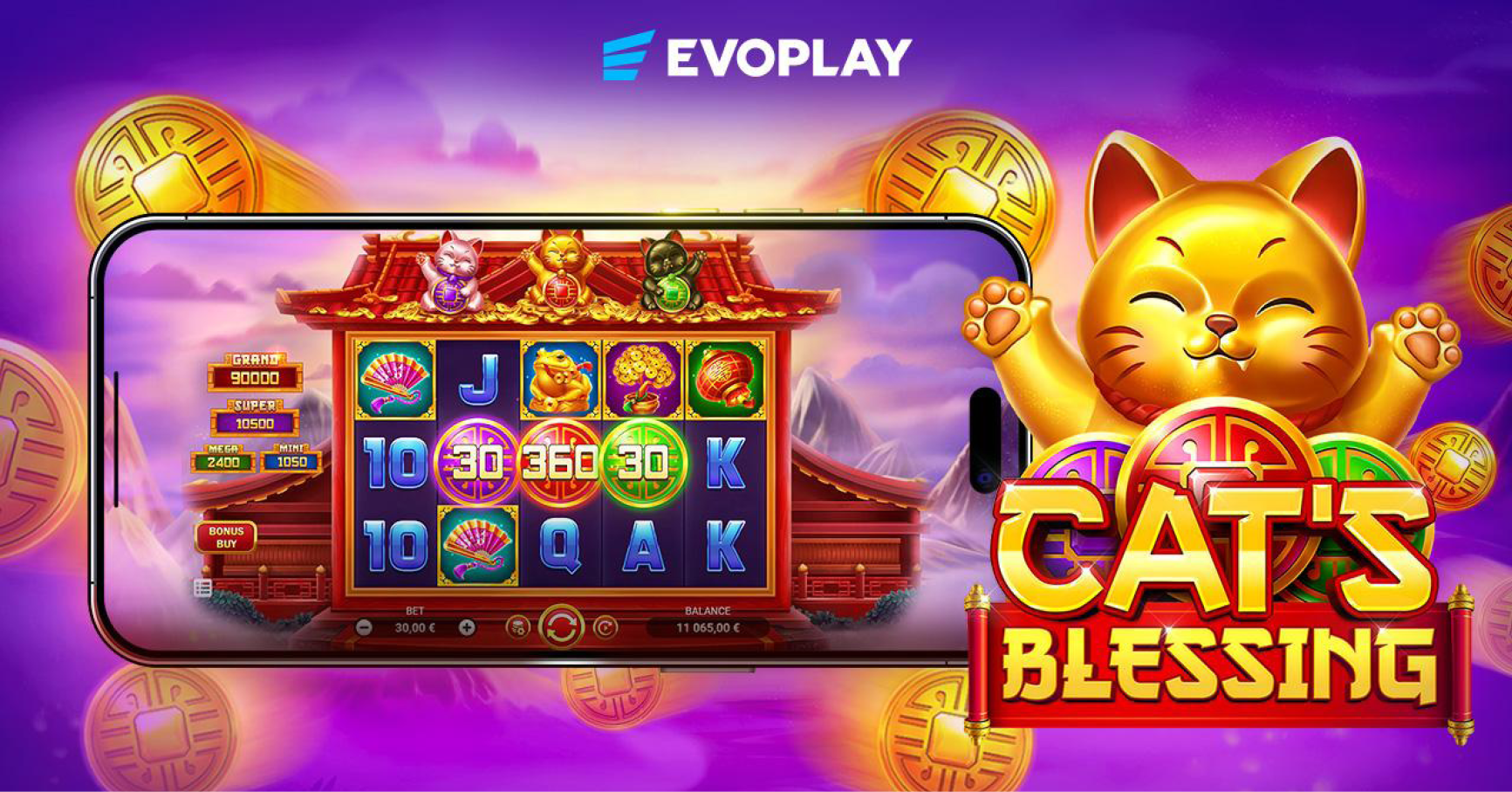 Coloured coins provide bonus boosters in Evoplay’s latest release Cat’s Blessing