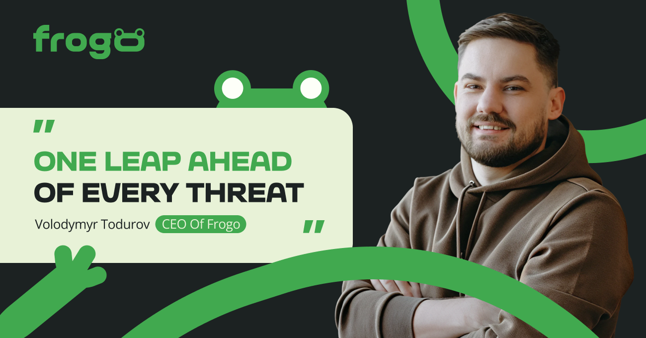 Volodymyr Todurov, CEO of Frogo, alongside a quote