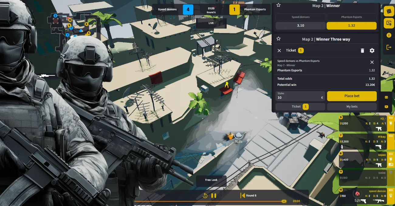 Example display of BetPeek interface in action with live betting overlay