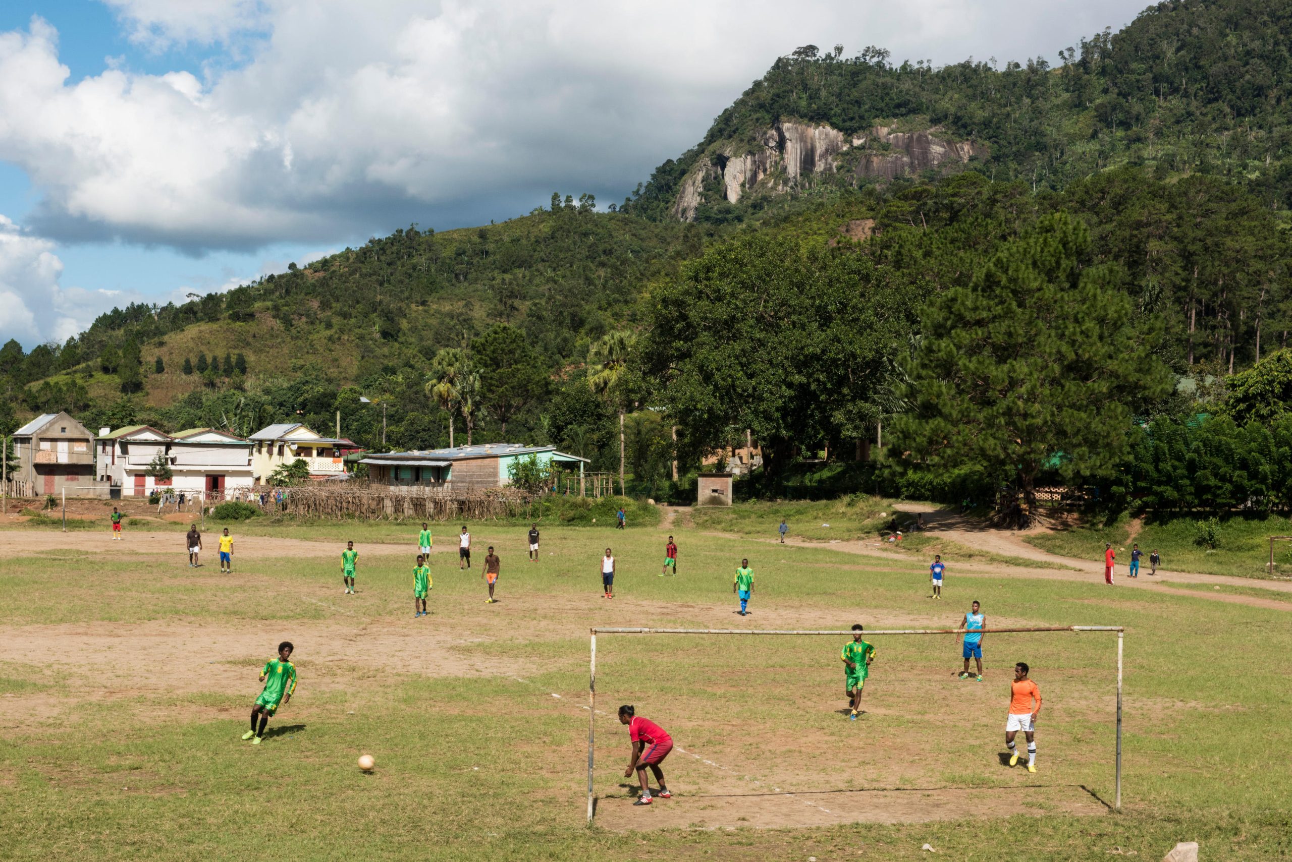 Two football teams playing a match in Madagascar,